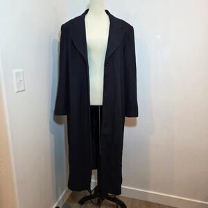 VTG Clio Jacket Womens 16 Large Black Shoulder Pads Long Duster Coat Old Money